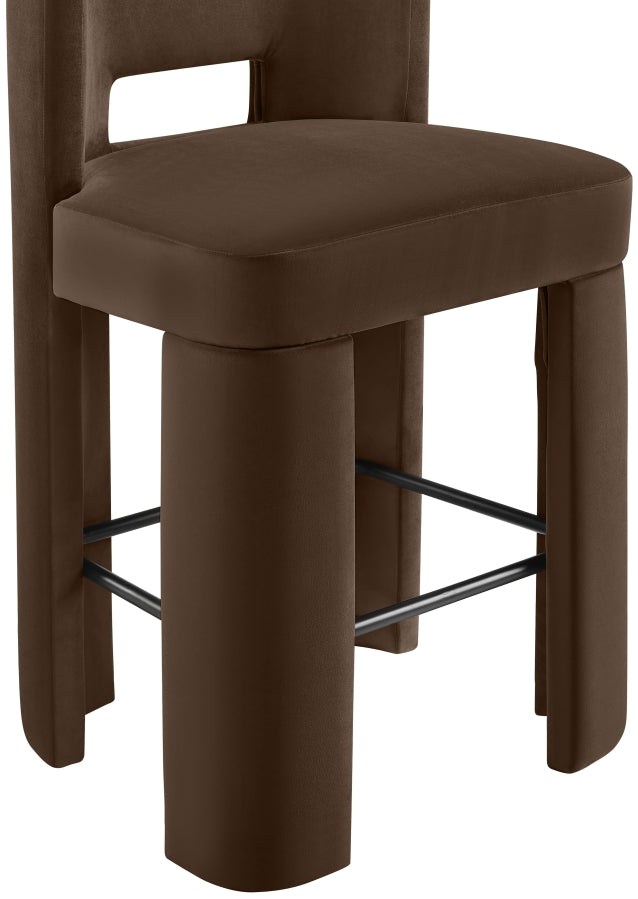 Zuno Velvet Performance Fabric Upholstered Bar Stool — 973-C - Brown - 973Brown-C alternate view 5