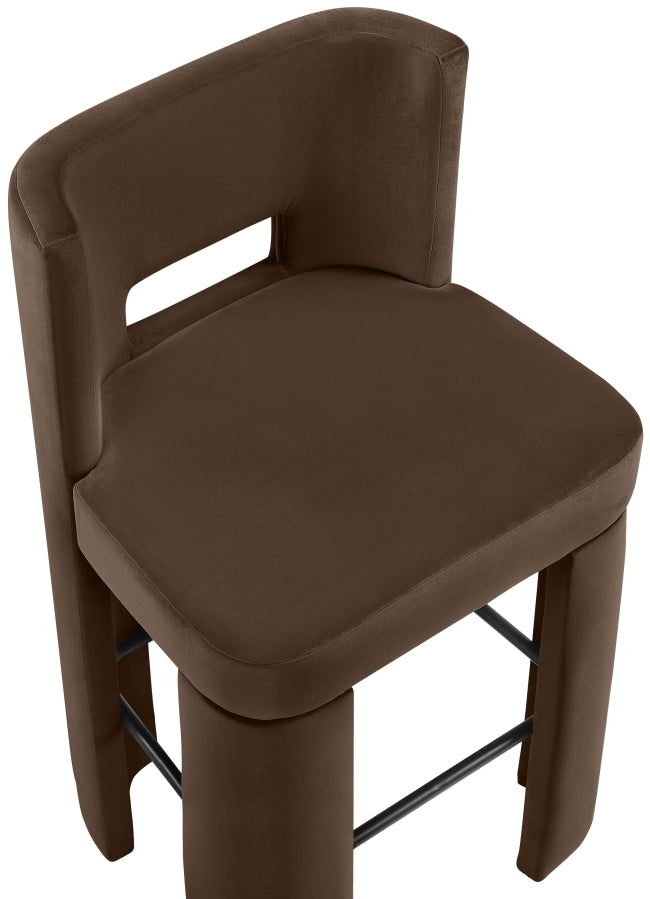 Zuno Velvet Performance Fabric Upholstered Bar Stool — 973-C - Brown - 973Brown-C alternate view 6
