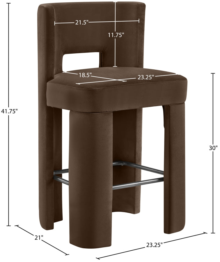 Zuno Velvet Performance Fabric Upholstered Bar Stool — 973-C - Brown - 973Brown-C Dim