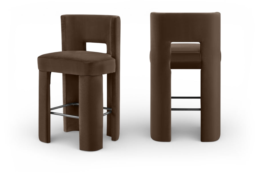 Zuno Velvet Performance Fabric Upholstered Bar Stool — 973-C - Brown - 973Brown-C Double Chair
