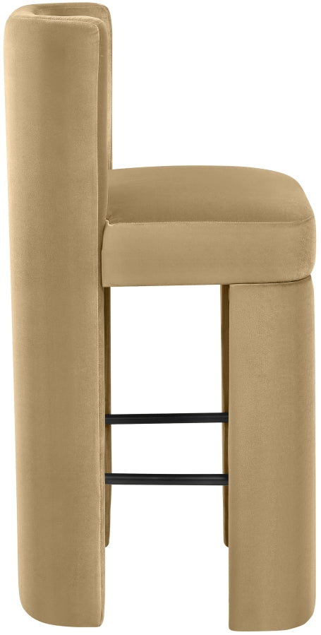 Zuno Velvet Performance Fabric Upholstered Bar Stool — 973-C - Camel - 973Camel-C alternate view 3