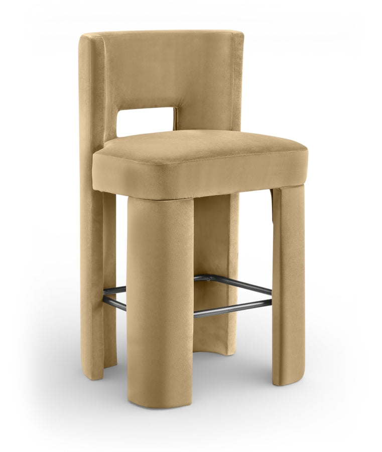 Zuno Velvet Performance Fabric Upholstered Bar Stool — 973-C - Camel - 973Camel-C