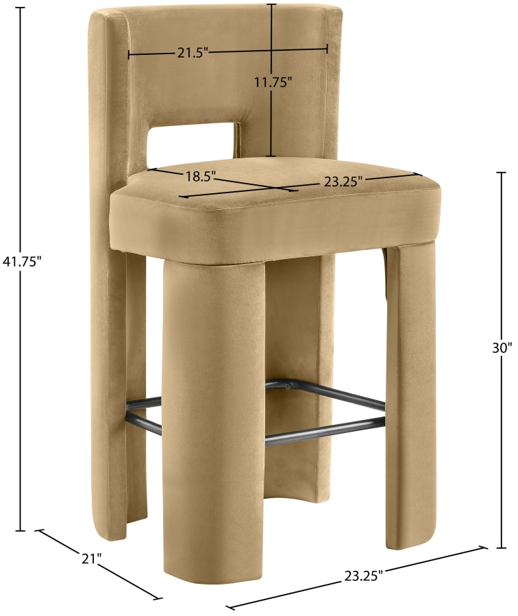 Zuno Velvet Performance Fabric Upholstered Bar Stool — 973-C - Camel - 973Camel-C Dim