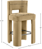 Zuno Velvet Performance Fabric Upholstered Bar Stool — 973-C - Camel - 973Camel-C Dim