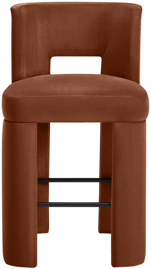 Zuno Velvet Performance Fabric Upholstered Bar Stool — 973-C - Cognac - 973Cognac-C alternate view 2