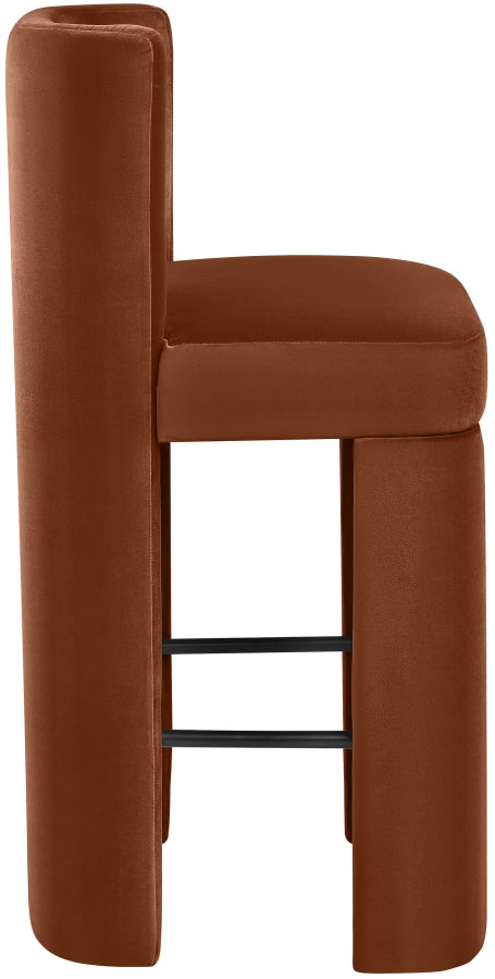 Zuno Velvet Performance Fabric Upholstered Bar Stool — 973-C - Cognac - 973Cognac-C alternate view 3