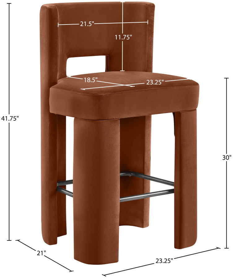 Zuno Velvet Performance Fabric Upholstered Bar Stool — 973-C - Cognac - 973Cognac-C Dim
