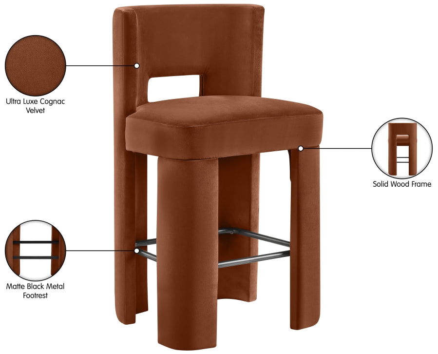 Zuno Velvet Performance Fabric Upholstered Bar Stool — 973-C - Cognac - 973Cognac-C Infographic