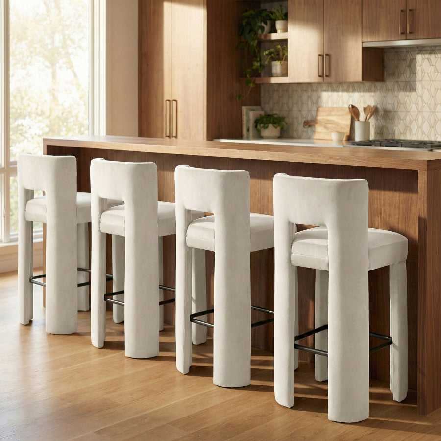 Zuno Velvet Performance Fabric Upholstered Bar Stool — 973-C - Cream - 973Cream-C alternate view 1