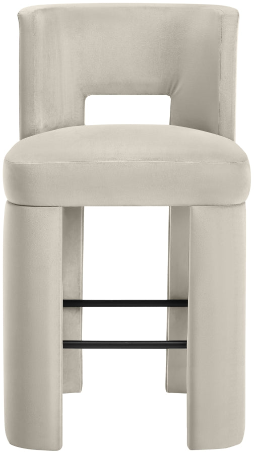 Zuno Velvet Performance Fabric Upholstered Bar Stool — 973-C - Cream - 973Cream-C alternate view 2