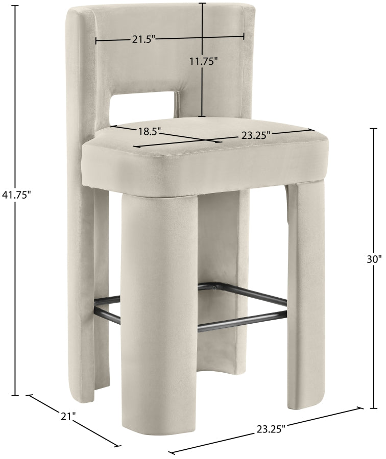 Zuno Velvet Performance Fabric Upholstered Bar Stool — 973-C - Cream - 973Cream-C Dim