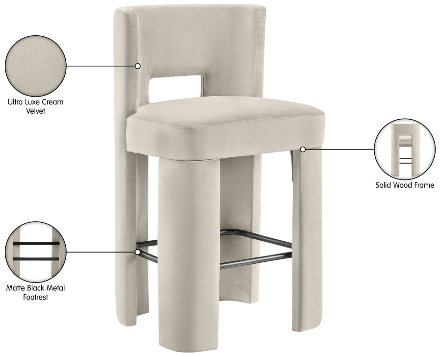 Zuno Velvet Performance Fabric Upholstered Bar Stool — 973-C - Cream - 973Cream-C Infographic
