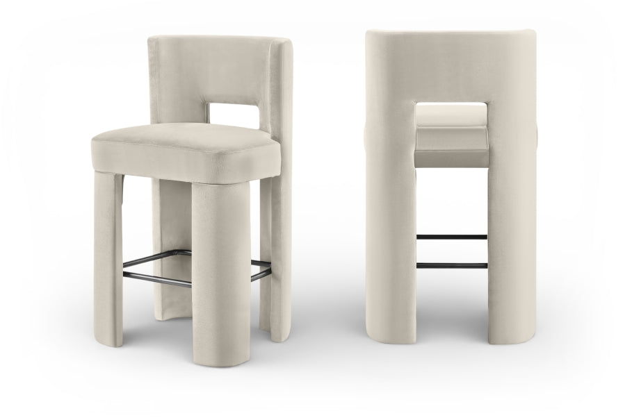 Zuno Velvet Performance Fabric Upholstered Bar Stool — 973-C - Cream - 973Cream-C Double Chair