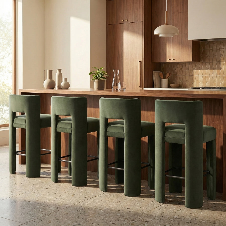 Zuno Velvet Performance Fabric Upholstered Bar Stool — 973-C - Green - 973Green-C alternate view 1