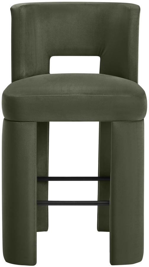 Zuno Velvet Performance Fabric Upholstered Bar Stool — 973-C - Green - 973Green-C alternate view 2