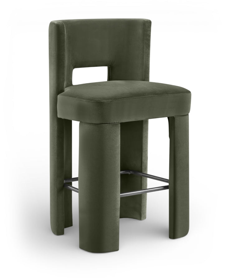 Zuno Velvet Performance Fabric Upholstered Bar Stool — 973-C - Green - 973Green-C