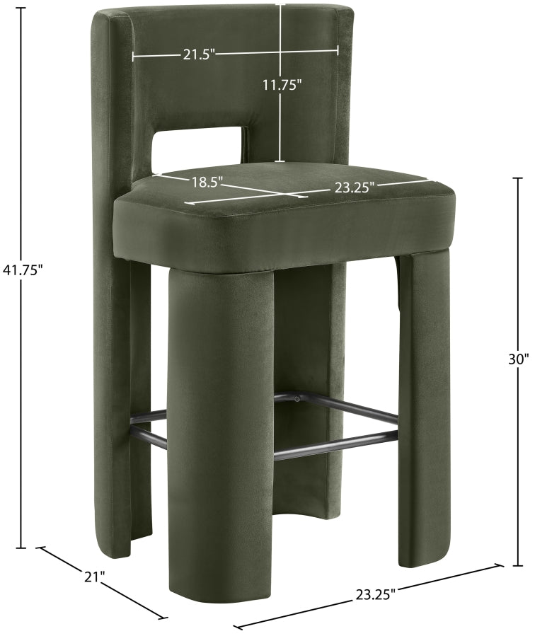 Zuno Velvet Performance Fabric Upholstered Bar Stool — 973-C - Green - 973Green-C Dim
