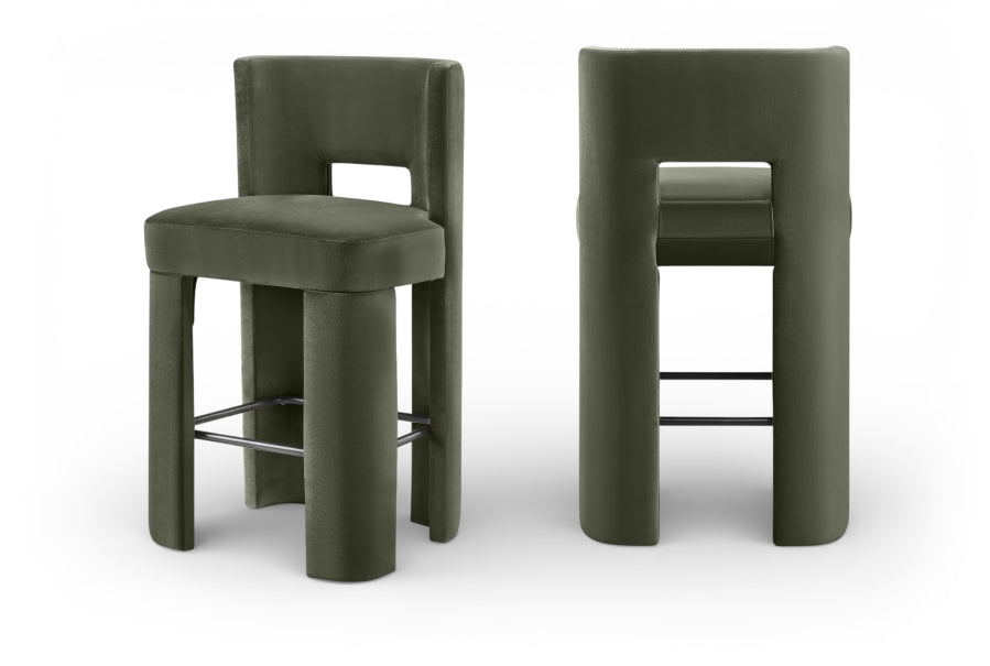 Zuno Velvet Performance Fabric Upholstered Bar Stool — 973-C - Green - 973Green-C Double Chair