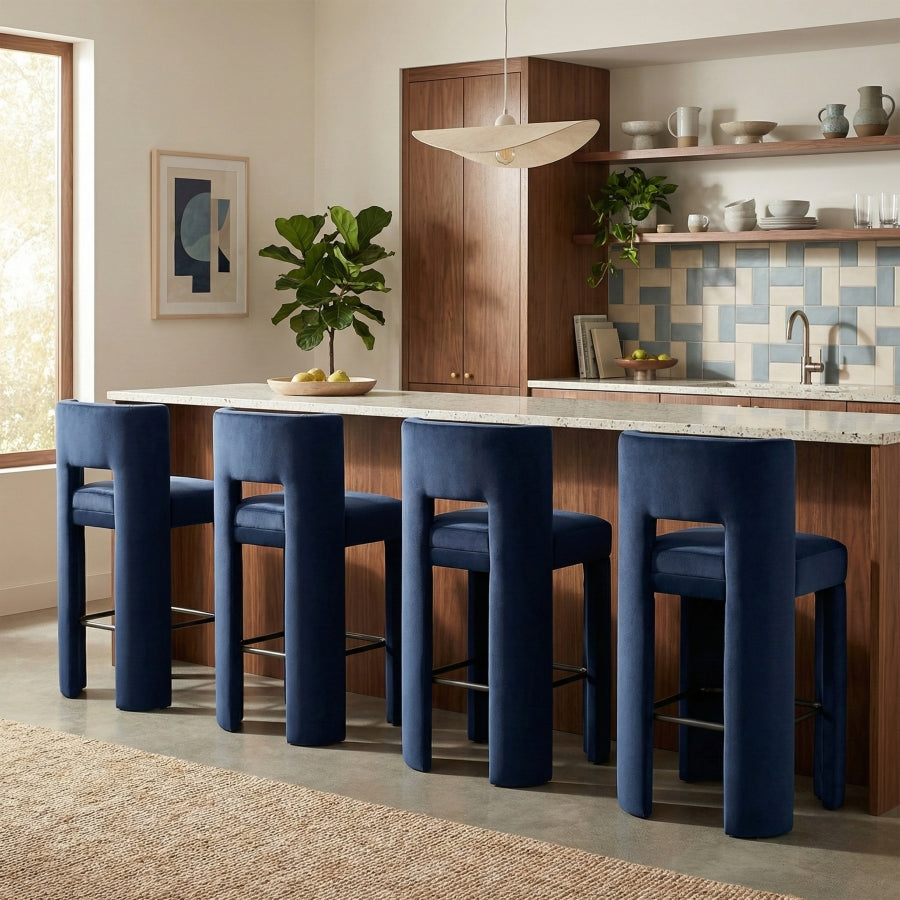 Zuno Velvet Performance Fabric Upholstered Bar Stool — 973-C - Blue - 973Navy-C alternate view 1