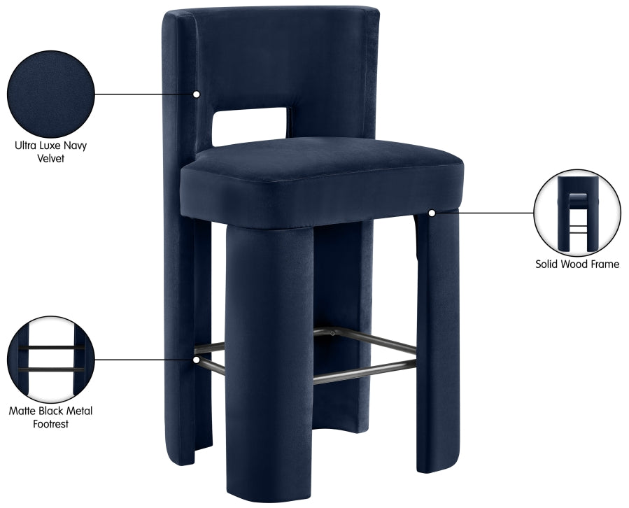 Zuno Velvet Performance Fabric Upholstered Bar Stool — 973-C - Blue - 973Navy-C Infographic