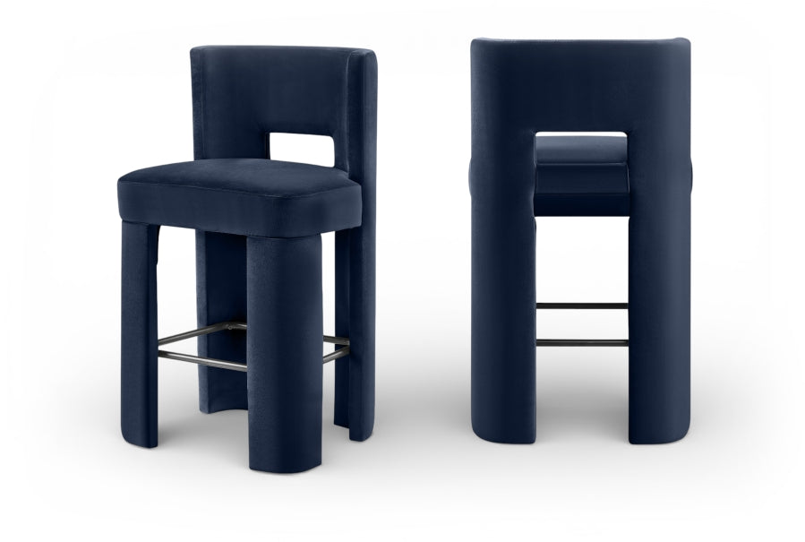 Zuno Velvet Performance Fabric Upholstered Bar Stool — 973-C - Blue - 973Navy-C Double Chair