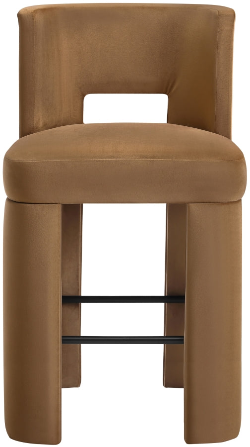Zuno Velvet Performance Fabric Upholstered Bar Stool — 973-C - Saddle - 973Saddle-C alternate view 2