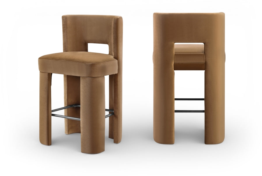 Zuno Velvet Performance Fabric Upholstered Bar Stool — 973-C - Saddle - 973Saddle-C Double Chair