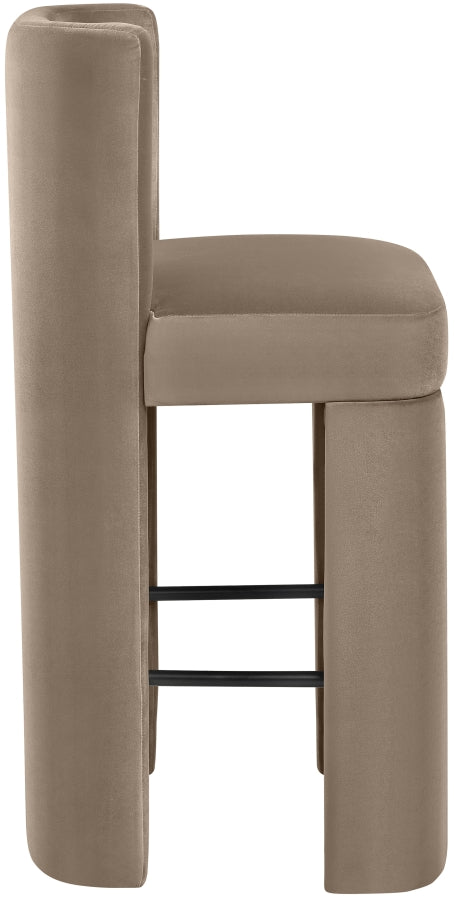 Zuno Velvet Performance Fabric Upholstered Bar Stool — 973-C - Taupe - 973Taupe-C alternate view 3