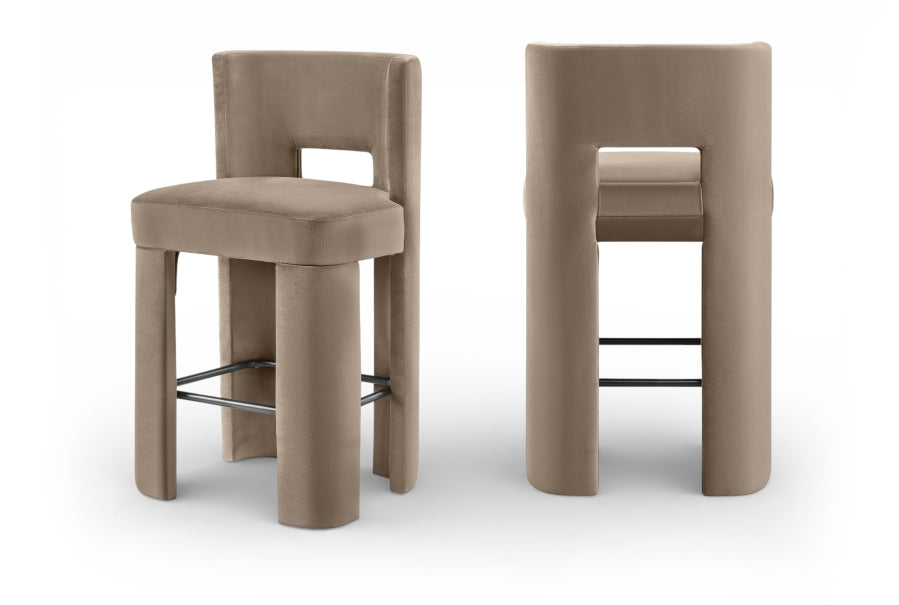 Zuno Velvet Performance Fabric Upholstered Bar Stool — 973-C - Taupe - 973Taupe-C Double Chair