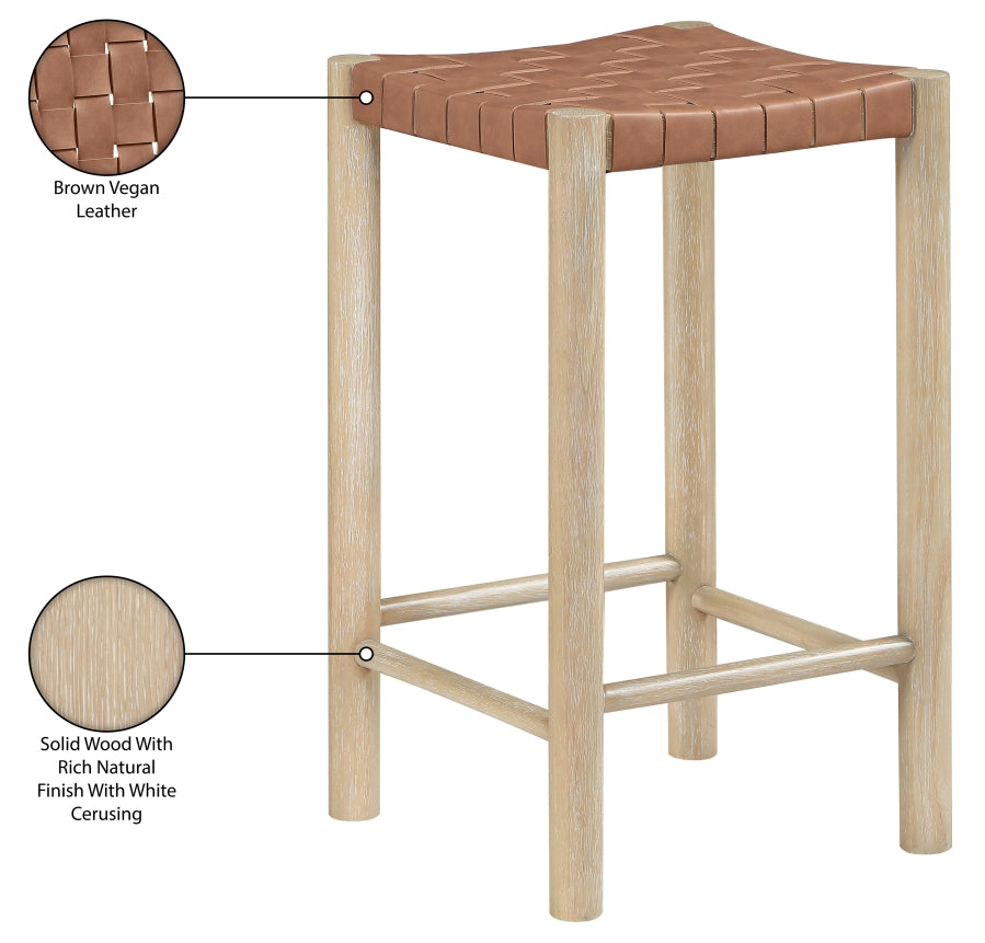 Entwine Vegan Leather Upholstered Counter Stool — 77027-C - Brown - 77027Brown-C Infographic
