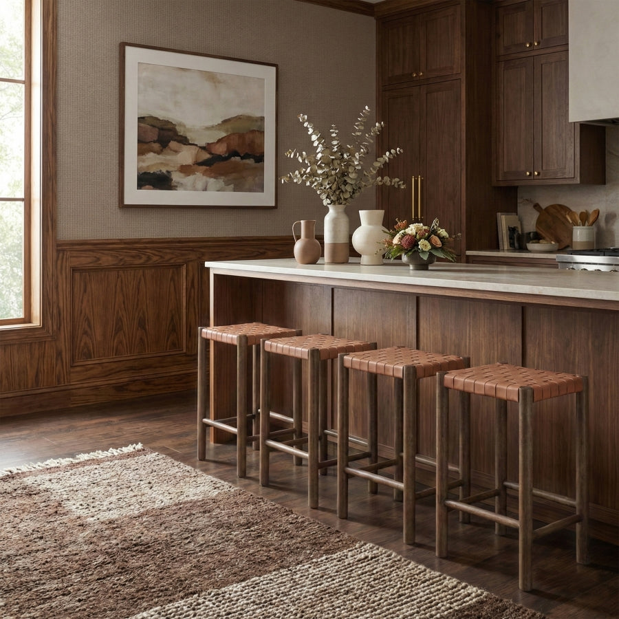 Entwine Vegan Leather Upholstered Counter Stool — 77028-C - Brown - 77028Brown-C alternate view 1