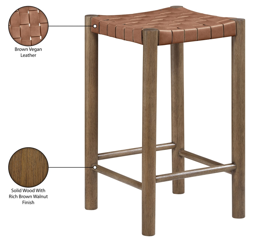 Entwine Vegan Leather Upholstered Counter Stool — 77028-C - Brown - 77028Brown-C Infographic