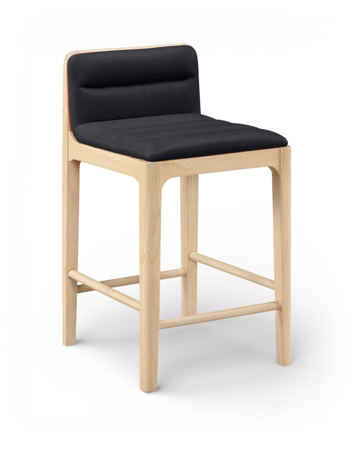 Ellis Cane And Vegan Leather Upholstered Counter Stool — 88060-C - Black - 88060Black-C