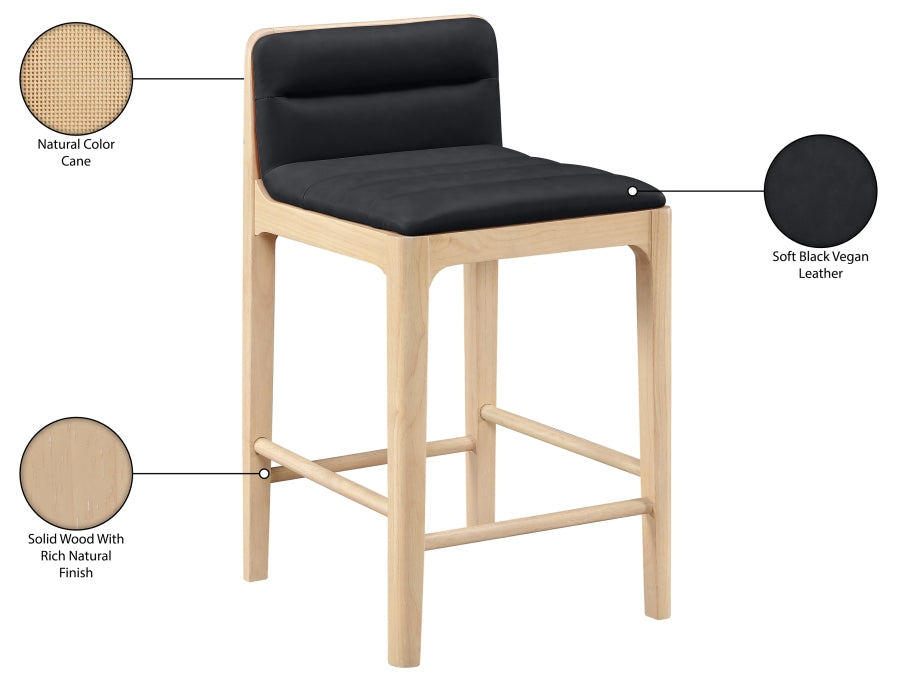 Ellis Cane And Vegan Leather Upholstered Counter Stool — 88060-C - Black - 88060Black-C Infographic
