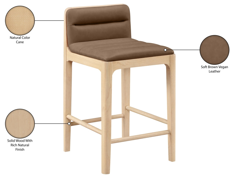 Ellis Cane And Vegan Leather Upholstered Counter Stool — 88060-C - Brown - 88060Brown-C Infographic