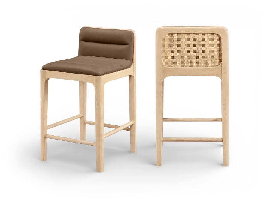 Ellis Cane And Vegan Leather Upholstered Counter Stool — 88060-C - Brown - 88060Brown-C Double Chair