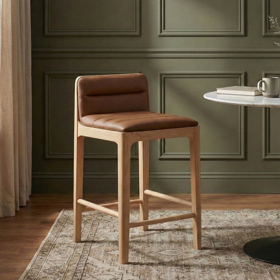 Ellis Cane And Vegan Leather Upholstered Counter Stool — 88060-C - Cognac - 88060Cognac-C alternate view 1