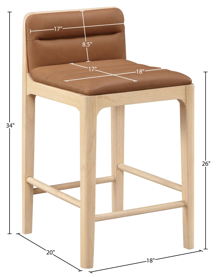 Ellis Cane And Vegan Leather Upholstered Counter Stool — 88060-C - Cognac - 88060Cognac-C Dim