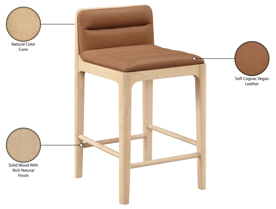 Ellis Cane And Vegan Leather Upholstered Counter Stool — 88060-C - Cognac - 88060Cognac-C Infographic