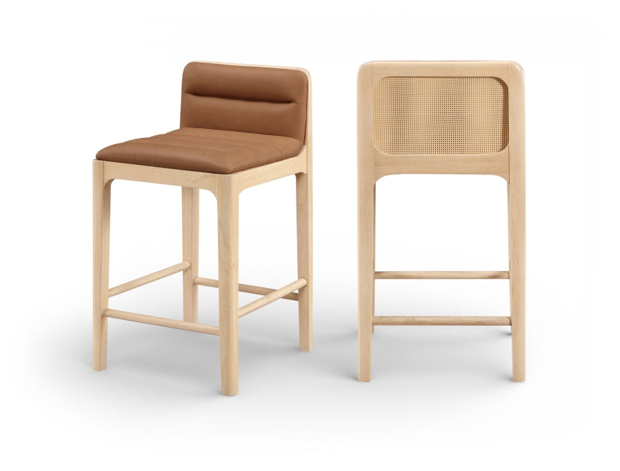 Ellis Cane And Vegan Leather Upholstered Counter Stool — 88060-C - Cognac - 88060Cognac-C Double Chair