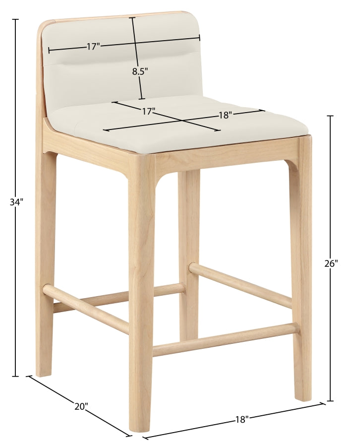 Ellis Cane And Vegan Leather Upholstered Counter Stool — 88060-C - Cream - 88060Cream-C Dim