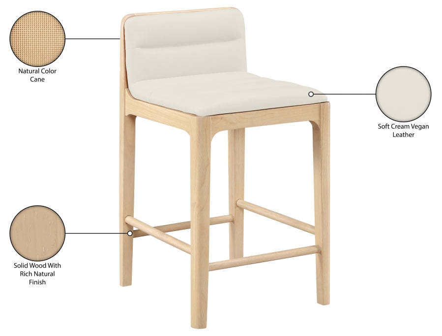 Ellis Cane And Vegan Leather Upholstered Counter Stool — 88060-C - Cream - 88060Cream-C Infographic