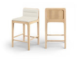 Ellis Cane And Vegan Leather Upholstered Counter Stool — 88060-C - Cream - 88060Cream-C Double Chair