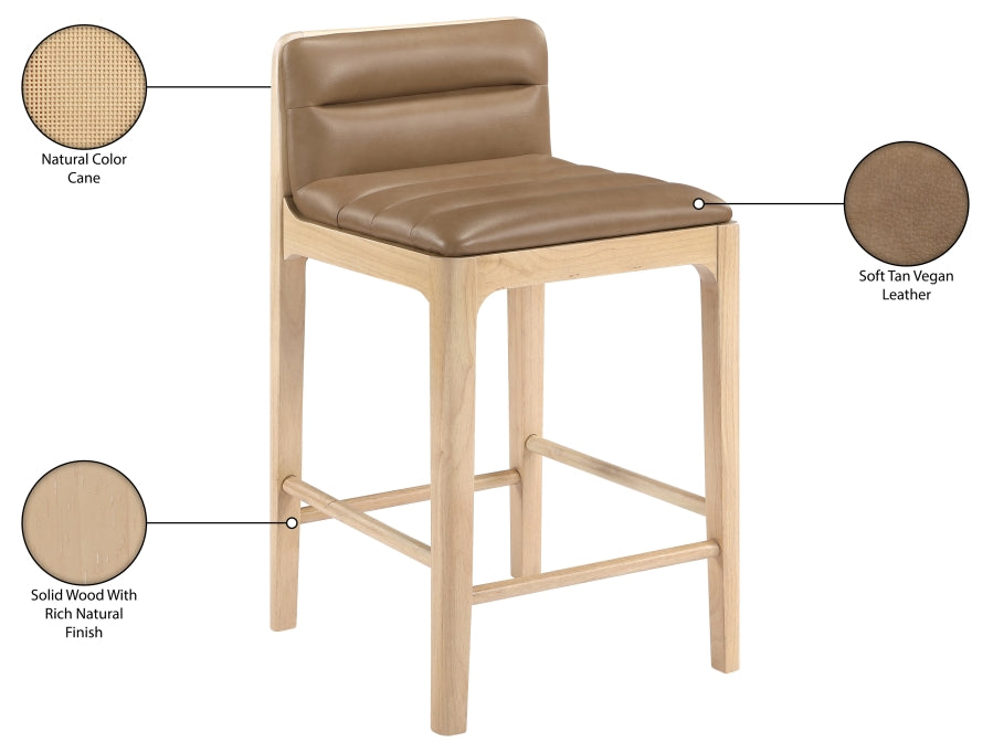 Ellis Cane And Vegan Leather Upholstered Counter Stool — 88060-C - Tan - 88060Tan-C Infographic