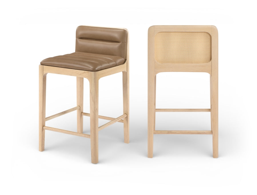 Ellis Cane And Vegan Leather Upholstered Counter Stool — 88060-C - Tan - 88060Tan-C Double Chair