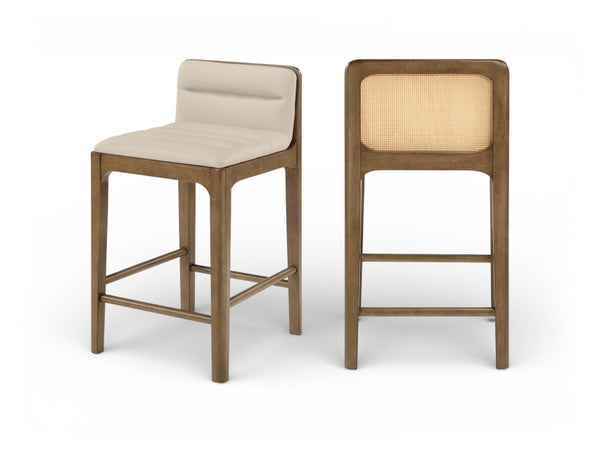 Ellis Cane And Vegan Leather Upholstered Counter Stool — 88063-C (Set of 2)
