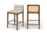 Ellis Cane And Vegan Leather Upholstered Counter Stool — 88063-C - Beige - 88063Beige-C Double Chair