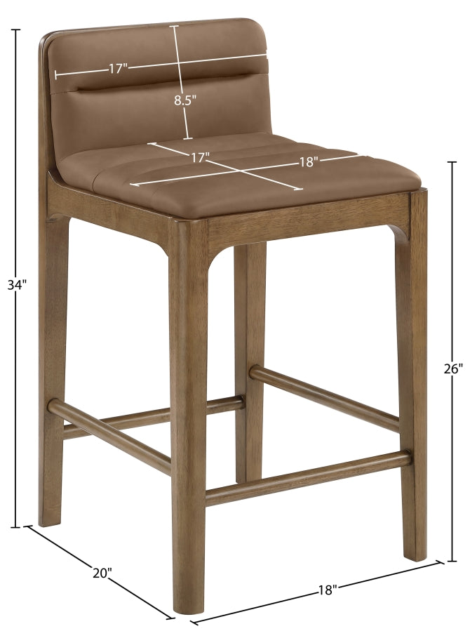 Ellis Cane And Vegan Leather Upholstered Counter Stool — 88063-C - Brown - 88063Brown-C Dim