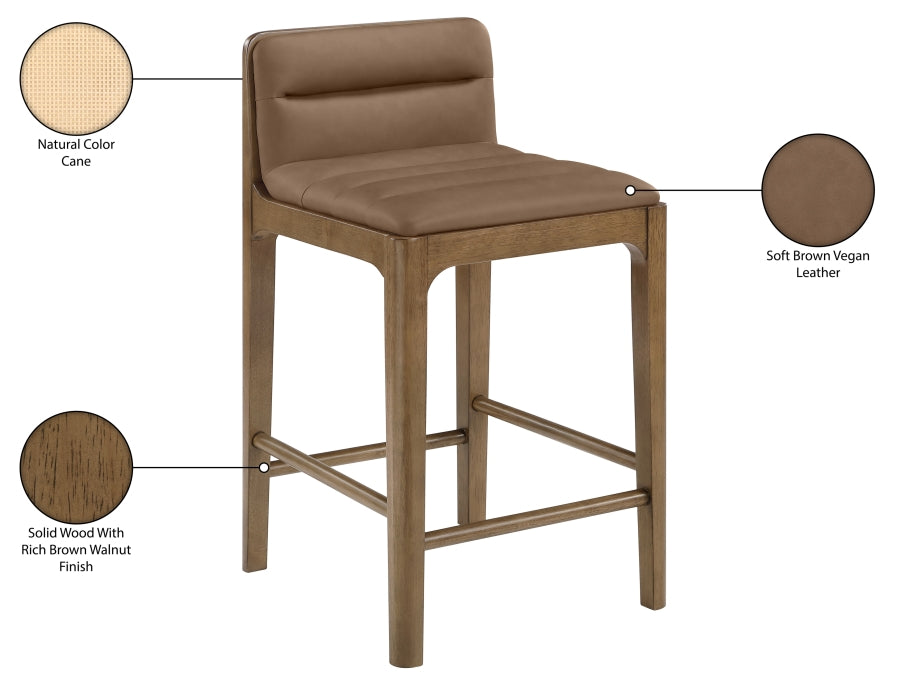 Ellis Cane And Vegan Leather Upholstered Counter Stool — 88063-C - Brown - 88063Brown-C Infographic