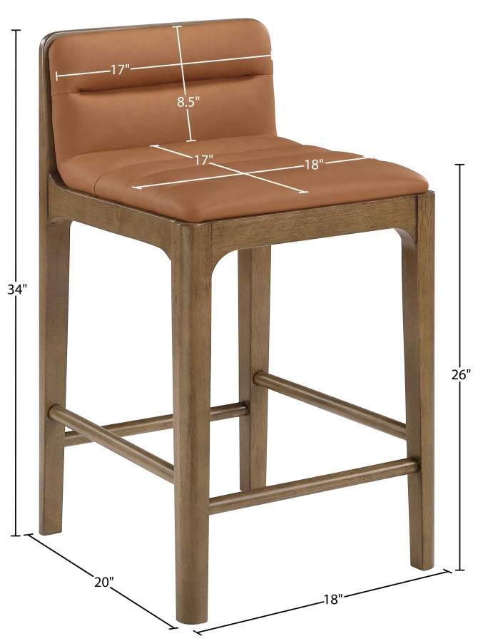 Ellis Cane And Vegan Leather Upholstered Counter Stool — 88063-C - Cognac - 88063Cognac-C Dim